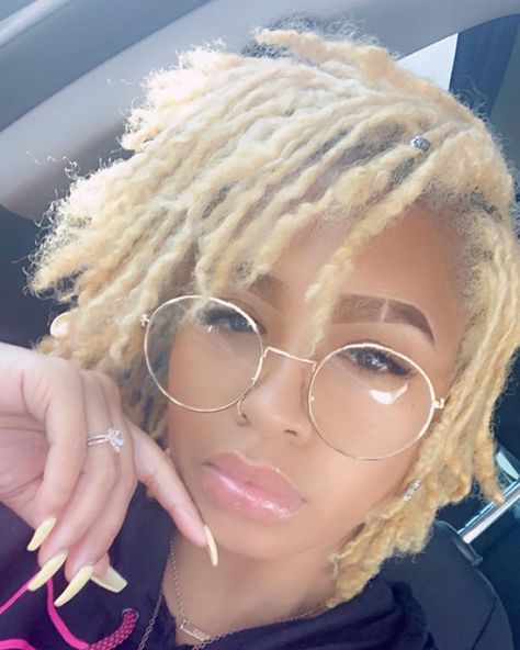 Messy hair and 👓 add a bit of💋and 💅🏾! And what do you get??? #locupdate #loclivin #locjourney #starterlocs #lovelocs… Blonde Starter Locs, Dreads Black Women, Rasta Dreadlocks, Hair Growth Hacks, Locs Black Women, Loc Ideas, Blonde Dreads, Dread Styles, Faux Locs Hairstyles