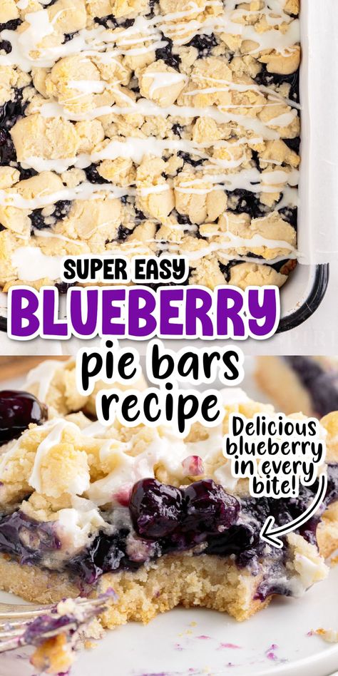 Blueberry pie bars are made with 6 easy ingredients and are ready in under an hour. The blueberry filling oozes with every bite and one batch feeds up to 24 people, so perfect for holidays and special occasions. Blueberry Pie Filling Cake Mix Recipe, Blueberry Pie Filling Recipes, Easy Desserts To Make, Holiday Dessert Recipes Easy, Blueberry Pies, Blueberry Crumb Bars, Blueberry Pie Bars, Easy Blueberry Pie, Banana Zucchini