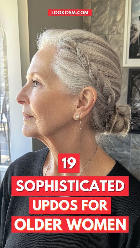 Save this for later! Looking for a graceful updo? Check out these 19 hairstyles that bring effortless elegance to any event. Click the pin and follow us for all the latest hair ideas! #ElegantUpdos #ClassicStyles #HairInspo #GracefulLooks #SophisticatedStyle Braided Styles For Medium Length Hair, Loose Hair Up Styles, Middle Age Updo For Women, Old Lady Long Hairstyles, Updos For Nurses Easy, Updos For Medium Length Hair Easy Simple, How To Updos For Medium Length Hair, Quick Up Dos Long Hair, Updo Videos For Medium Length Hair