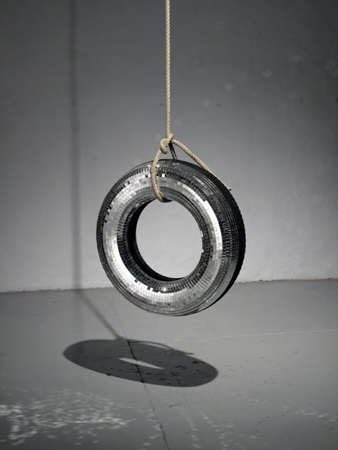 John Isaacs, "A World Without Men" Tire Swing, Seasonal Displays, Mirror Ball, Indoor Fun, Sculpture Installation, Mirror Art, Ferm Living, Land Art, Heart Art