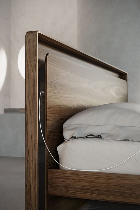 Modern King Bed, Bed Headboard Design, Bed Platform, Wooden Platform Bed, Bed Frame Design, Charging Stations, Bedroom Bed Design, Wooden Bed Frames, Modern Bedroom Furniture