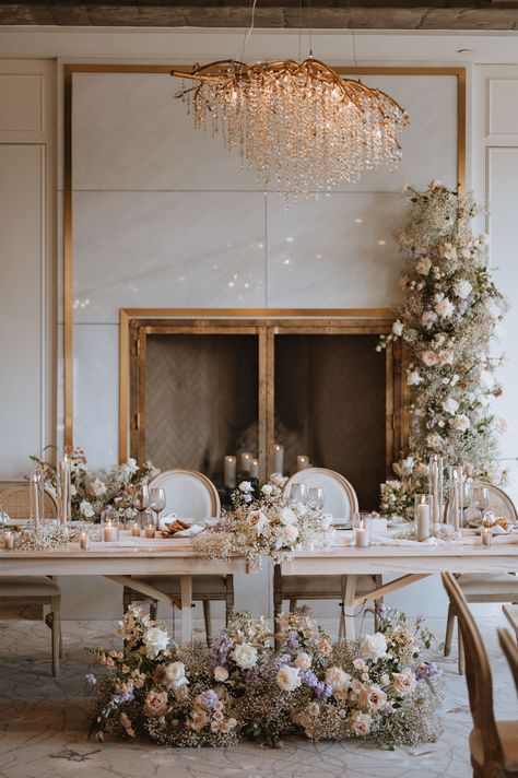 Creamy and elegantly neutral wedding head table decor at the Elora Mill Wedding Head Table Decor Elegant, Wedding Reception Statement Piece, Head Table Centerpieces Wedding, Wedding Head Table Ideas Elegant, Long Head Table Wedding Decorations, Neutral Gold Wedding, Head Table Wedding Decorations Elegant, Head Table Decor Wedding, Wedding Head Table Backdrop