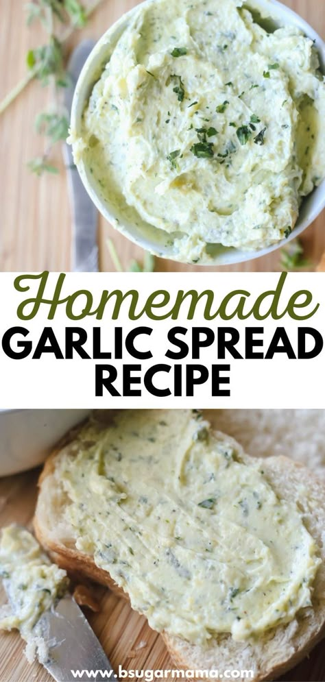 Healthy Spreads, Garlic Bread Spread, Sandwich Spread Recipes, Garlic Butter Spread, Flavored Butter Recipes, Butter Recipes Homemade, Homemade Garlic Butter, Garlic Spread, Homemade Garlic Bread