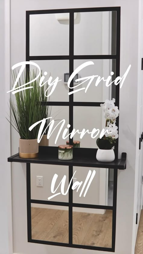 Ikea Mirror Hack Bedroom, Living Room Decor Mirror Ideas, Foyer Mirror Wall, Ikea Mirror Hack Living Room, Hallway Decorating Mirrors, Living Room With Mirrors On Wall, Hallway Mirror Ideas Entry Ways, Entryway Mirror Wall Decor, Hallway Wall Mirror Ideas