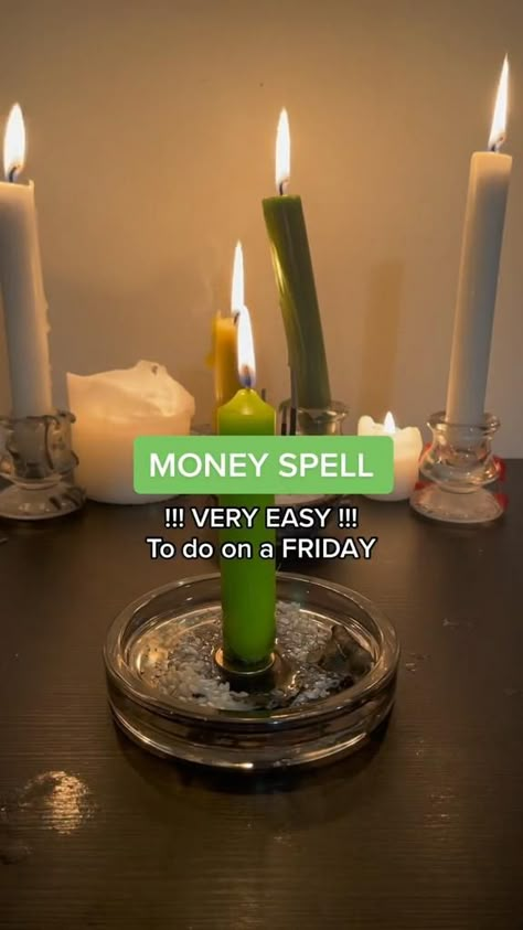 Money spell 💸🍀 #spell #money #moneytips #witch #ritual #wish #attract #moneymanifesting tiktok: magusimo Spell Witchcraft, Wicca Recipes, Candle Magic Spells, Trening Sztuk Walki, Money Candle, Spells Magic, Magia Das Ervas, Easy Spells, Magic Spell Book