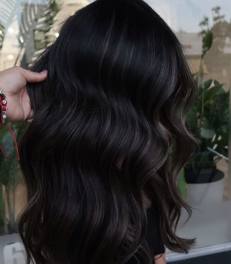 Dark Balayage Hair Black, Dark Mocha Hair, Money Piece On Black Hair, Babylights On Black Hair, Mahogany Balayage On Black Hair, Partial Balayage Black Hair, Rich Black Hair, Black Hair With Subtle Highlights, Black Hair With Dimension