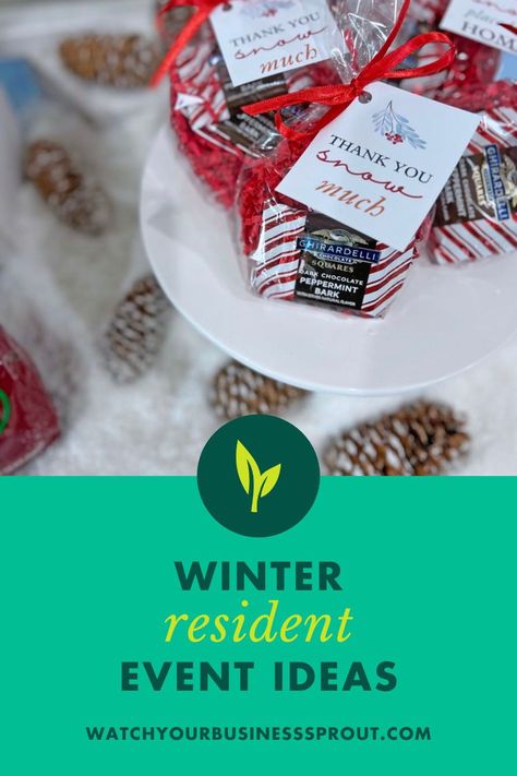 These winter resident event ideas pair perfectly with these fun December holidays! Get event ideas, apartment office gift guides, and more here. Christmas Resident Events, January Event Ideas, January Resident Event Ideas, Winter Event Ideas, Resident Event Ideas, Ghirardelli Chocolate Squares, Ugly Sweater Day, Sprouts Market, Chocolate Peppermint Bark