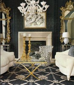 4 the love of wood: HOLLYWOOD REGENCY - pictorial Hollywood Regency Decor Living Room, Hollywood Glam Interior Design, Bedrooms Boho, Hollywood Regency Interior Design, Hollywood Regency Living Room, Regency Living Room, Black Bedrooms, Modern Regency, Regency Interior