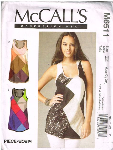 McCall's M6511, Sewing Pattern, Misses' Top, NextGeneration, PIECE *ECEIP, Lrg, Xlg, XXL, Out Of Print by OhSewWorthIt on Etsy Mccall Patterns, Tank Top Arm, Tunic Tops Pattern, Sleeveless Top Pattern, Wardrobe Plan, Tunic Sewing Patterns, Crochet Mask, Sleeveless Tunic Tops, Pattern Maker