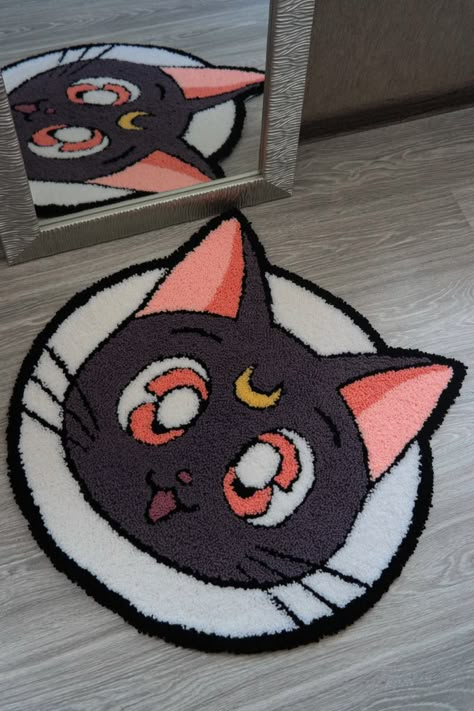 Punch Needle Carpet, Cat Punch Needle, Rug Punch Needle, Moon Rug, Sailor Moon Cat, Soft Rugs, Cat Rug, Funky Rugs, Punch Needle Patterns