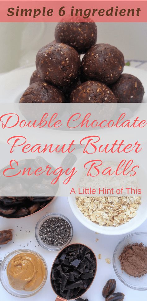 These healthy Double Chocolate Peanut Butter Energy Balls contain only 6 ingredients and are no cooking required! Perfect after-school snack or afternoon pick-me-up for you! Minutes to make, and full of healthy antioxidants, fibre, and Omega-3's! Tastes like a chocolate bar!! #healthysnack #afterschoolsnack #snacking #chocolate #chocolatepeanutbutter #peanutbutter #energyball #grabandgo #workoutsnack #antioxidants #fibre #omega3 #quickandeasy Healthy Chocolate Snacks, Snack Chocolate, Peanut Butter Energy Balls, Peanut Butter Energy Bites, Breakfast Sides Dishes, Real Food Snacks, Healthy Dark Chocolate, Anti Oxidant Foods, Peanut Butter Roll