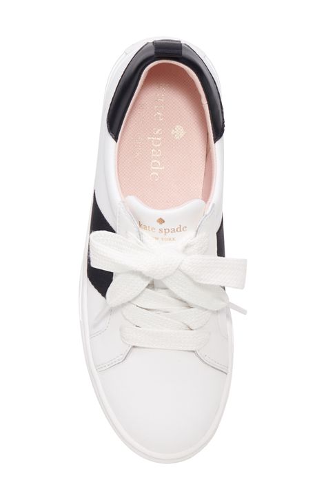 A gleaming spade charm adds a signature finish to this court-ready leather sneaker. Leather upper and lining/rubber sole Imported Kate Spade Sneakers, Kate Spade New York, Leather Sneakers, Nordstrom Rack, Womens Sneakers, Rubber Sole, White Black, White And Black, Kate Spade