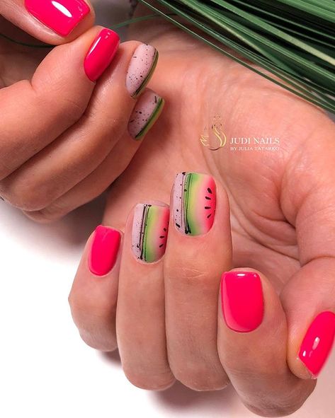 Sea Nail Art, Food Nails, Neon Acrylic Nails, Fruit Nail Art, Nail Water Decals, Queen Nails, Watermelon Nails, Gel Nail Art Designs, Colored Acrylic Nails