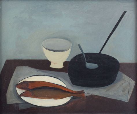 William Scott, Frying Pan and Red Herrings, 1947, Oil on canvas, 50.8 × 61 cm / 20 × 24 in, Private collection Melody Gardot, Mary Fedden, William Scott, Still Life Inspiration, Kensington Gardens, Still Life Fruit, Nina Simone, Scottish Art, Cafe Art