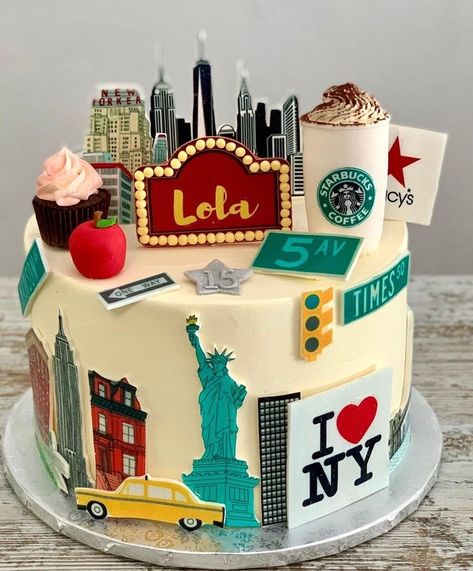 Nyc Birthday Cake, New York Cake Ideas, New York Birthday Theme, Birthday Cake Nyc, New York Theme Party, Nyc Cake, New York Cake, Cake Designs For Boy, City Cake