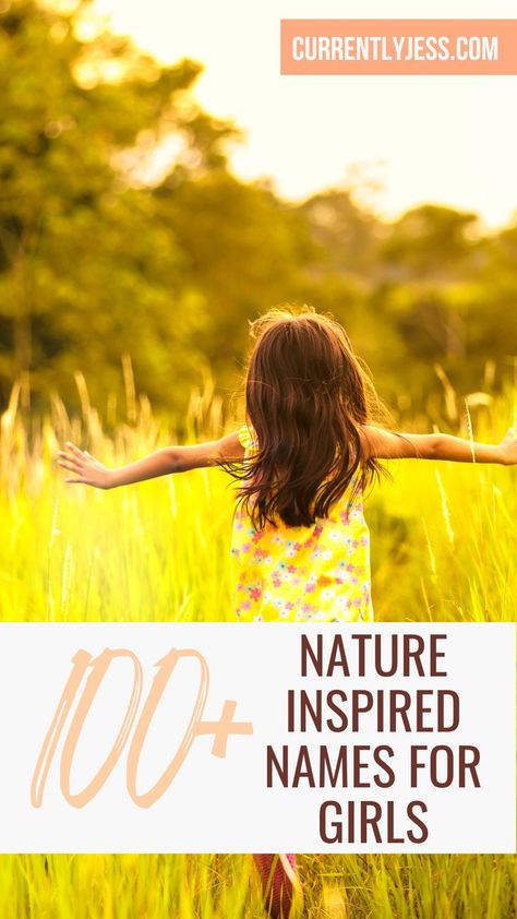 Looking for the perfect earthy, nature inspired name for your little girl? Check out this list of over 100 names for girls with roots in flowers, animals, plants, season, and so much more! This names are boho, whimsical, and a little unique. A perfect choice for any modern parent! #babynames #firsttimeparent #newmom #uniquebabynames