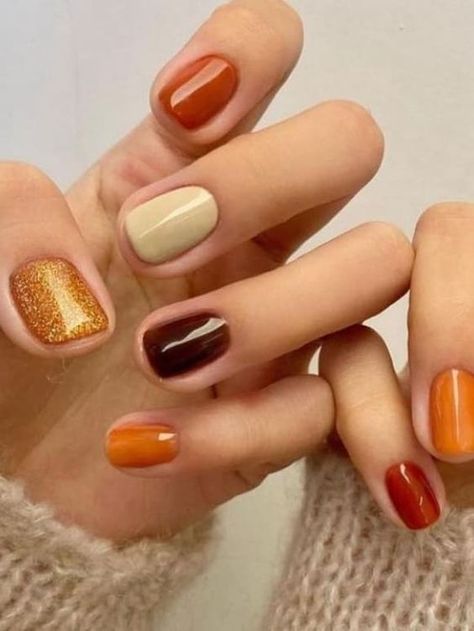 55+ Cute Fall Korean Nails for the Perfect Autumn Vibes#Nail #nailcolor #nailpolish Autumn Skittle Nails, Thanksgiving Toe Nail Designs, Short Fall Nail Designs Autumn, Thanksgiving Nail Colors Gel, Mustard Yellow Fall Nails, October Nails Ideas Autumn, Fall Season Nails Gel, Autumn Shellac Nails, Fall Korean Nails