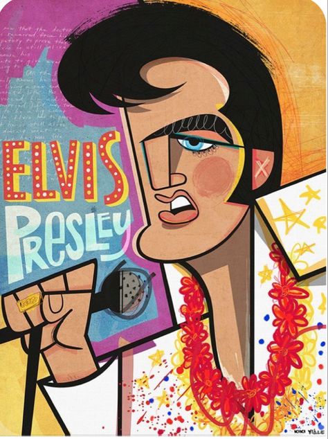 Elvis Abstract Art, Cartoon Elvis Presley, Elvis Illustration, Elvis Cartoon, Elvis Painting, Cubist Art, Arte 8 Bits, Photographie Portrait Inspiration, Pop Art Portraits