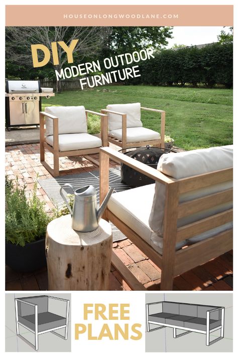 DIY Modern Outdoor Chairs - House On Longwood Lane Kursi Outdoor, Chairs Diy, Modern Outdoor Sofas, Modern Outdoor Chairs, Hemma Diy, Diy Casa, Outdoor Couch, Diy Garden Furniture, Diy Outdoor Decor