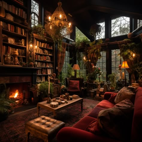 Fantasy Living Room Aesthetic, Cozy Old Home Aesthetic, Pirate Aesthetic Room, Cozy Victorian Living Room, Cozy Dark Home, Autumn House Interior, Whimsigoth Decor Aesthetic, Wizard Room Aesthetic, Dark Academia House