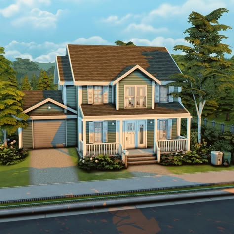 Cute Small Houses, Sims 4 Houses Layout, Houses Exterior, Narrow Lot House, Sims 4 Family, Sims 4 House Plans, Sims 4 House Building, Suburban House, Sims 4 House Design