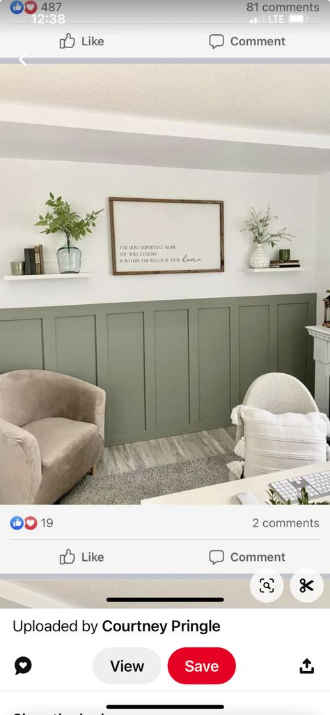 Half White Wood Panel Walls, Boho Panelled Wall, Half Wood Panel Walls Nursery, Olive Wainscoting, Green Panelling Kitchen, Half Wood Panel Walls Painted, Half And Half Painted Walls Living Room, Painting Wainscoting Ideas Dining Room, Green Wainscoting Entryway