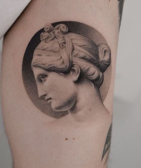 Pepper Shading Tattoo, Sculpture Tattoo, Microrealism Tattoo, Full Hand Tattoo, Cupid Tattoo, Panda Tattoo, Statue Tattoo, Greek Mythology Tattoos, Clever Tattoos