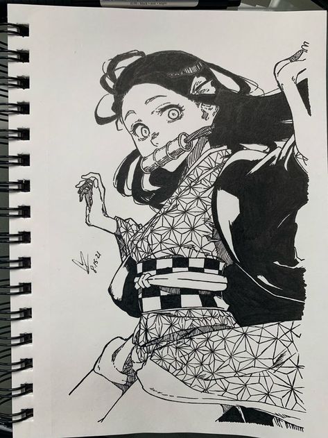 Anime Ink Drawing, Anime Demon Slayer, Nezuko Kamado, Artist Portfolio, Detail Art, Anime Life, Drawing Artwork, Sketchbook Art Inspiration, Anime Artwork