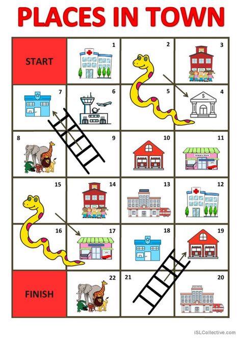 Vocabulary Activities Elementary, Esl Board Games, Esl Vocabulary Games, School Magazine, Town Games, Kindergarten Phonics Worksheets, Game Place, City Theme, History Worksheets