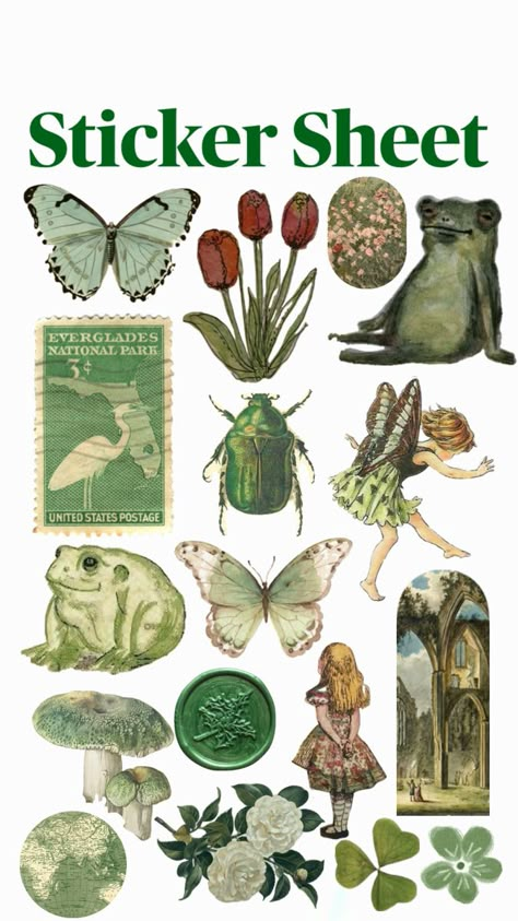 #green #stickersheet #stickers #stickerpack #aesthetic #fairy #nature Vintage Aesthetic Stickers Printables, Green Scrapbook, Photowall Ideas, Fairy Stickers, Scrapbook Printing, Photographie Portrait Inspiration, Nature Stickers, Green Sticker, Scrapbook Stickers Printable