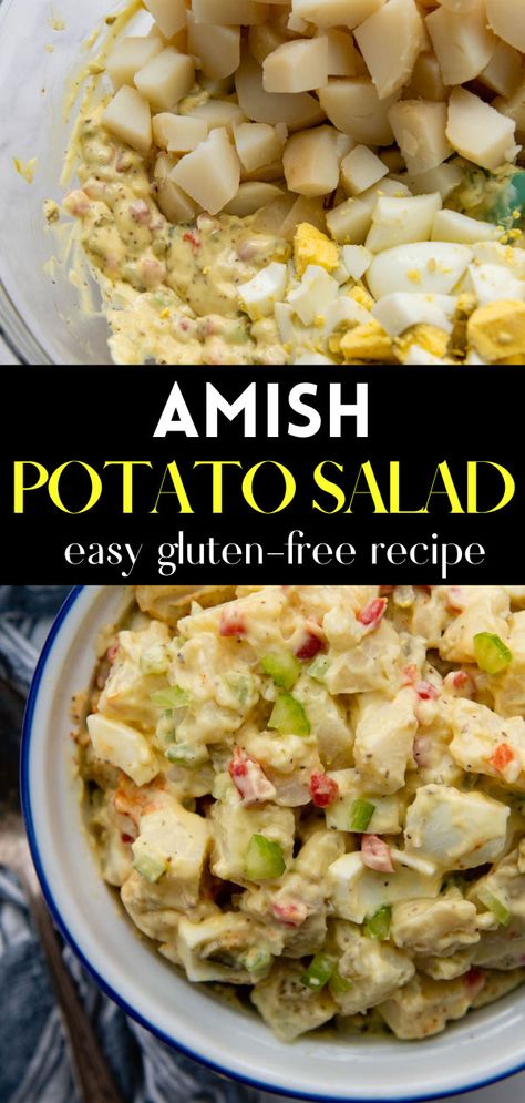 Amish Potato Salad (Gluten Free) Pimento Potato Salad, Potato Salad With Pimentos, Low Sodium Potato Salad, Amish Potato Salad Recipe, Potato Dinners, Gluten Free Potato Salad, Amish Potato Salad, Freeze Potatoes, Mamagourmand Recipes