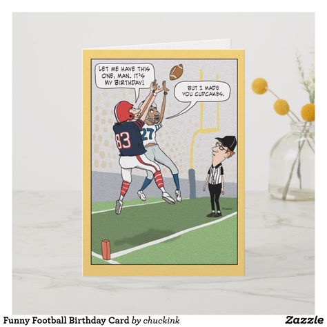 Funny Football Birthday Card  #funnybirthdaycaards #funnycards #cartoonart #football Birthday Greetings For Sister, Hilarious Birthday Cards, Birthday Puns, Hawaiian Birthday Party, Funny Football, Dog Birthday Card, Soccer Birthday, Soccer Funny, Football Birthday