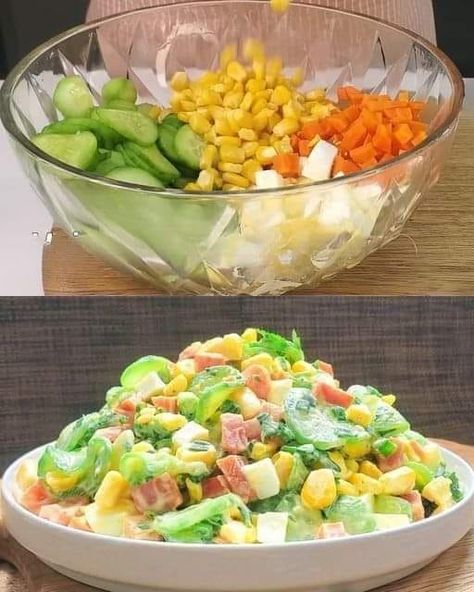 Weight Watchers Easy Recipes 2024 | Eat cucumber salad for dinner every day and you can lose weight without dieting | Facebook Cucumber Corn Salad Recipes, Cucumber And Corn Salad, Corn Cucumber Salad, Cucumber Corn Salad, Salad For Dinner, Gordon Ramsay Recipe, Corn Salad Recipes, Recipetin Eats, Cucumber Recipes Salad