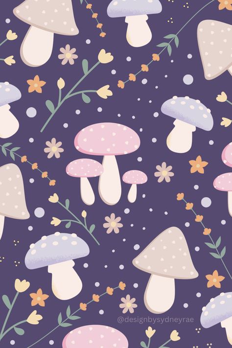 Apple Watch Wallpaper Mushroom, Pastel Cottagecore Wallpaper, Spring Mushroom Wallpaper, Cottage Core Fall Wallpaper, Purple Mushroom Wallpaper, Cute Cottagecore Wallpaper, Cute Mushroom Wallpaper, Cottage Core Pattern, Mushroom Wallpapers