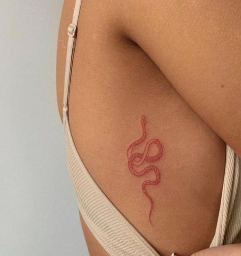 Snake Rib Tattoo, Bloom Tattoo, Small Chest Tattoos, Magic Runes, Petit Tattoo, Petite Tattoos, Red Ink Tattoos, Red Tattoos, Minimalist Tattoos