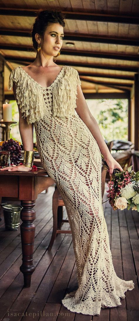 Crochet Wedding Dresses, Crochet Skirts, Stil Boho, Crochet Wedding, Crochet Maxi, Crochet Woman, Boho Crochet, Knit Outfit, Knit Fashion