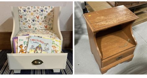 Upcycled Toy Chest, Repurposed Tv Stand, Child Chair, Repurpose Projects, Furniture Remodeling, Diy Kids Furniture, Furniture Flipping, Upcycled Furniture Diy, Furniture Flip