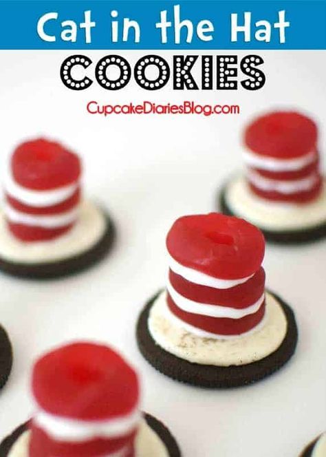 Cat In The Hat Cookies, Dr Seuss Treats, Dr Seuss Snacks, Cupcake Diaries, Party Snacks Easy, Dr Seuss Birthday Party, Seuss Crafts, Dr. Seuss, Read Across America Day