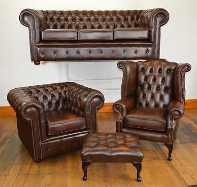 Chesterfield leather suite chair sofa B/NEW 3 colours Restauration Hardware, Chesterfield Living Room, Chesterfield Furniture, Leather Chairs, Classic Sofa, Chair Sofa, Leather Couch, Interior Design Diy, Home Office Chairs