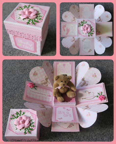 It's a Girl - Baby Box Card ( My TLC Handmade Cards TD. ) Baby Boy Cards Handmade, Diy Exploding Box, Exploding Gift Box, Exploding Box Card, Baby Cards Handmade, Baby Boy Cards, Box Tutorial, Pop Up Box Cards, Boy Cards