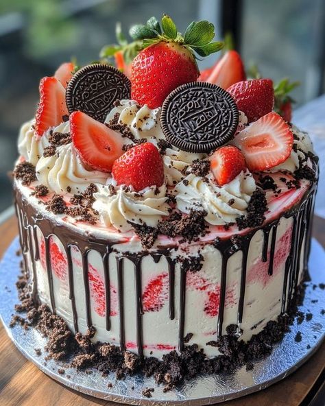 Cream Icing, Cookies N Cream Cookies, Recipe Ingredients, Strawberry Cake, Oreo, Cream, Cake