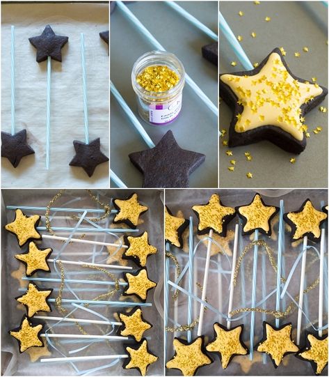 Fairy Godmother Party Ideas, Cookies On Sticks, Wand Cookies, Cookies On A Stick, Fairy Godmother Wand, Mocha Cookies, Cinderella Theme, Cosmo And Wanda, Cookie Sticks