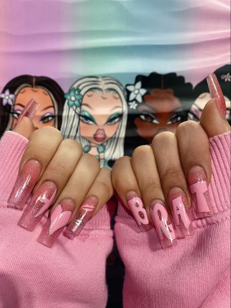 Nail art Bratz Bratz Themed Nails, Bratz Doll Nails Acrylic, Brats Nail Design, Bratz Doll Nails, Bratz Nails Art, Bratz Nails Acrylic, Bratz Inspired Nails, Bratz Nails Design, Bratz Sleepover