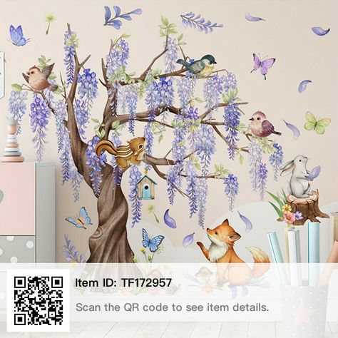 Fairy Wall Mural, Wisteria Tree, Purple Wisteria, Diy Wall Decals, Tree Wall Murals, Purple Tree, Boy Girl Room, Wall Art Decal, Decor For Kitchen