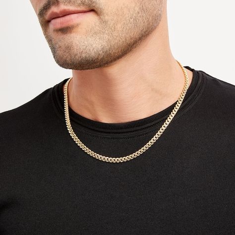 Crafted in solid 14K yellow gold, this classic Cuban chain necklace shines with a high polish finish. The 20-inch necklace secures with a lobster clasp. Made in Italy. Mens Diamond Chain Necklace, Masc Accessories, Mens Diamond Necklace, Men Chain Necklace, Men Gold Chain, Holland Brothers, Cuban Link Chain Men, Gold Chain Men, Men Chain