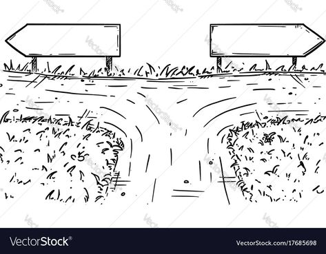 Crossroads Drawing, Crossroads Illustration, Crossroad Sign, Arrow Pointing Left, Road Drawing, Direction Sign, Inktober 2023, Direction Illustration, Cartoon Doodle