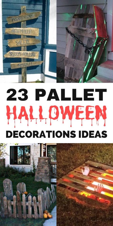 If you’re looking for a unique and affordable way to spruce up your home this Halloween, consider using pallets. Here are 23 awesome pallet Halloween decorations ideas that you should try. Halloween Pallet Projects, Pallet Halloween Decorations, Halloween Fence, Easy Outdoor Halloween Decorations, Pallet Halloween, Halloween Garden Decorations, Halloween Decorations Ideas, Scary Halloween Decorations Outdoor, Scary Halloween Decorations Diy