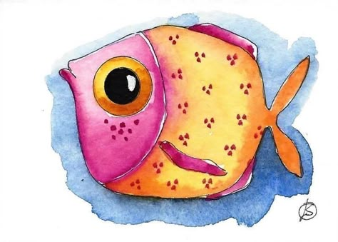 Fish Paintings, Whimsical Fish, Painting Whimsical, Whimsical Art Paintings, Orange Fish, Watercolor Art Paintings, Happy Painting, Watercolor Fish, Original Watercolor Art