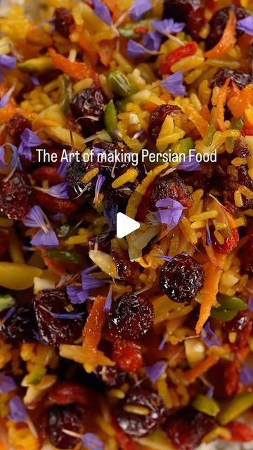 Fariba on Instagram‎: "The art of making delicious and aromatic Persian food. This is Persian Jeweled rice.  Ingredients: Basmati rice, almond, pistachios, barberries, raisins, orange peel and of course aromatic Persian saffron.  Video credit: @veganer.wandel . . . .  . #vegan #vegetarian  #foodphotography #foodstagram  #foodphotography #foodie #foodblogger #Persian #persiancousine #food  #foodlover #persianfood  #dinner #lifestyle #لایف_استایل #cooking  #روزمرگی #ناهار #شام #لایف_استایل_بلاگر #خوراک #پلو #مرصع_پلو #آشپزی #آشپز #گیاهی"‎ Persian Rice With Raisins, Jeweled Rice Persian, Saffron Video, Persian Jeweled Rice, Jeweled Rice, Persian Rice, Persian Recipes, Rice Ingredients, Persian Food