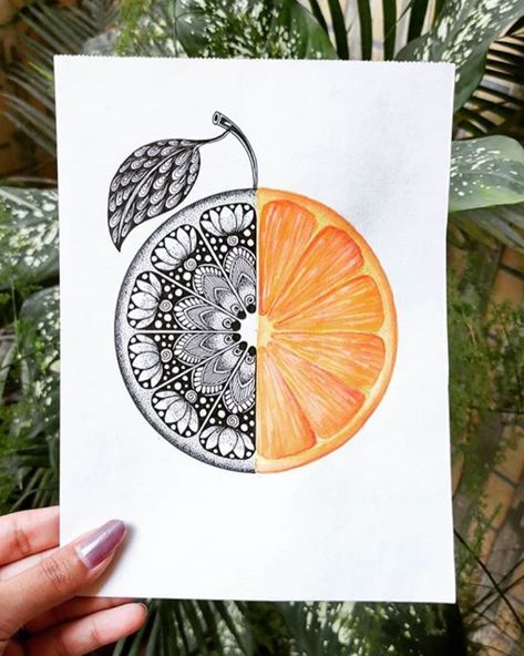 Fruit Mandala, Orange Mandala, Mandala Doodle, Easy Mandala Drawing, Spiderman Art Sketch, Fruit Orange, Color Drawing Art, Mandala Art Therapy, Mandala Art Lesson